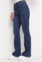 Granatowe Jeansy Dzwony Drenta. Niebieskie jeansy damskie Born2be, bez wzorów, z bawełny, klasyczne, z podwyższonym stanem, dla wysokich. Za 119.99 zł.