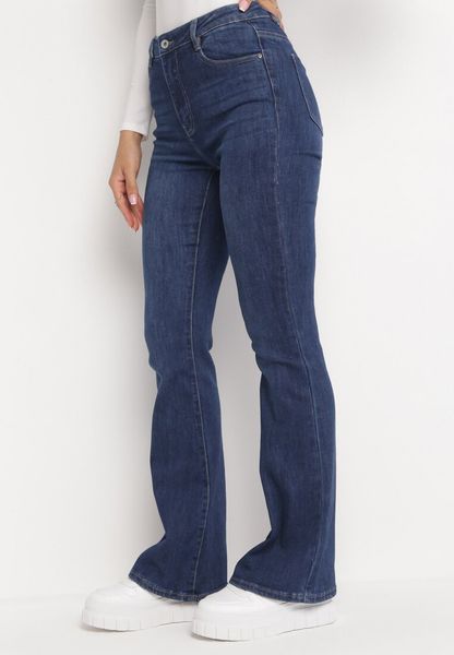 Granatowe Jeansy Dzwony Drenta. Niebieskie jeansy damskie Born2be, bez wzorów, z bawełny, klasyczne, z podwyższonym stanem, dla wysokich. Za 129.99 zł.