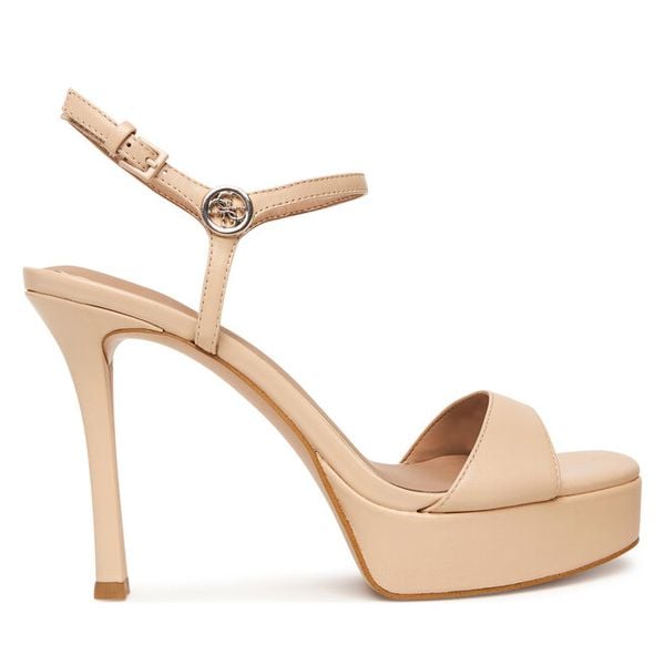 Sandały Guess. Brązowe sandały damskie Guess, z aplikacjami, bez obcasa, na szpilce, bez zapięcia. Za 719.99 zł.