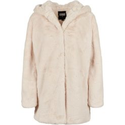 Płaszcz Damski Z Kapturem Teddy Fleece. Białe płaszcze damskie Urban Classics, bez wzorów, bez kołnierzyka, z kapturem. Za 286.99 zł.
