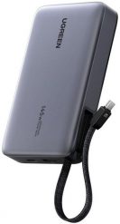 Powerbank 20000mAh Ugreen PB551 145W USB-A, USB-C + wbudowany kabel (szary). Szare powerbanki Ugreen. Za 186.64 zł.