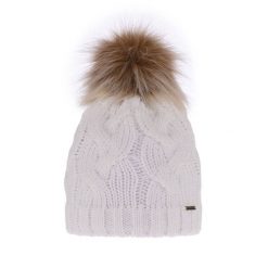 Czapka zimowa damska biała z pomponem. Białe czapki damskie Molly, na zimę, bez wzorów, z materiału. Za 59.90 zł.