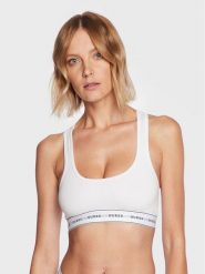 Guess Biustonosz top Carrie O97C01 KBBU1 Biały. Białe topy damskie Guess, l, z aplikacjami, z bawełny, bez kołnierzyka, bez ramiączek. Za 69.99 zł.
