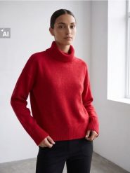 Sweter z golfem - czerwony. Czerwone swetry nierozpinane damskie Sinsay, l, bez wzorów, bez kołnierzyka, bez ramiączek. Za 49.99 zł.