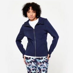 Bluza z kapturem damska Domyos Gym & Pilates. Niebieskie bluzy damskie DOMYOS, m, bez wzorów, z bawełny, sportowe, bez ramiączek, z kapturem. Za 149.99 zł.