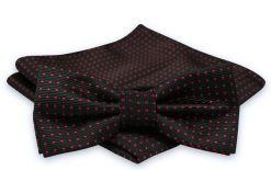 Czarna Mucha w Czerwone Kropki, Groszki Męska -ALTIES- z Taką Samą Poszetką. Czerwone krawaty i muchy Alties, bez wzorów, eleganckie. Za 54.00 zł.