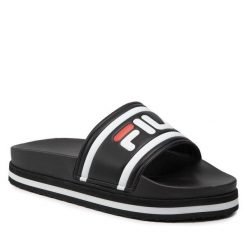 Klapki Fila. Czarne klapki damskie Fila, bez wzorów, bez obcasa, bez zapięcia. Za 119.99 zł.
