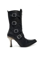 NEW ROCK Botki M-9373N-C1 Czarny. Czarne botki damskie NEW ROCK, bez wzorów, ze skóry, rockowe, bez obcasa, na szpilce, bez zapięcia. Za 1,219.00 zł.