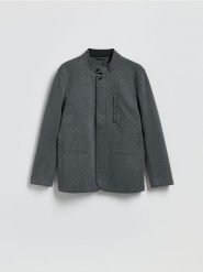 Marynarka ze stójką - ciemnoszary. Szare garnitury męskie Reserved, l, bez wzorów, z bawełny. Za 279.99 zł.