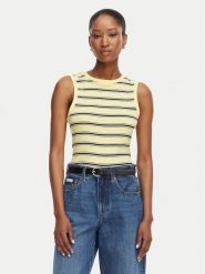 Tommy Hilfiger Top WW0WW50025 Żółty Regular Fit. Żółte topy damskie Tommy Hilfiger, xs, bez wzorów, z bawełny, bez kołnierzyka, bez ramiączek. Za 129.99 zł.