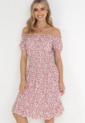 Biało-Czerwona Sukienka Hiszpanka z Bawełny z Gumką w Pasie Viliana. Czerwone sukienki damskie Born2be, na co dzień, na lato, l, bez wzorów, z bawełny, eleganckie, bez kołnierzyka, bez ramiączek, midi. Za 39.99 zł.