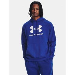 Bluza fitness męska UNDER ARMOUR Rival Fleece Logo Hoodie z kapturem. Niebieskie bluzy męskie Under Armour, m, bez wzorów, z kapturem, na fitness i siłownię. W wyprzedaży za 235.75 zł.