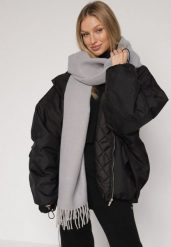 Ciemnoszary Klasyczny Szalik z Bawełny i Wiskozy z Frędzlami Vetilisa. Szare szaliki damskie Born2be, bez wzorów, z bawełny. Za 39.99 zł.