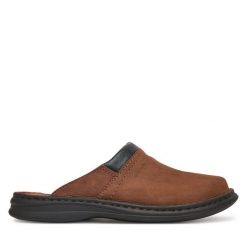 Klapki Josef Seibel. Brązowe klapki męskie Josef Seibel, bez wzorów, bez zapięcia. Za 249.99 zł.