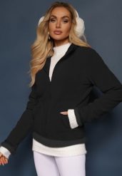 Czarna Rozpinana Bluza z Weluru Asinya. Czarne bluzy damskie Renee, l, bez wzorów, z jeansu, bez ramiączek, bez kaptura. Za 64.99 zł.