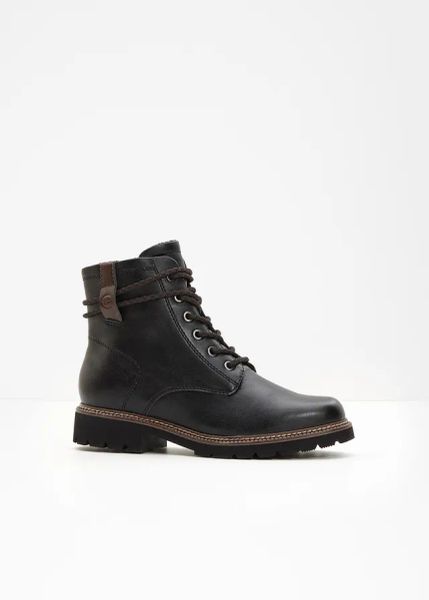 Botki sznurowane marki Tamaris. Czarne botki damskie bonprix, bez wzorów, bez obcasa, bez zapięcia. Za 329.99 zł.