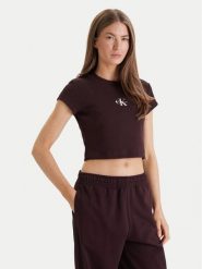 Calvin Klein Jeans T-Shirt LV047AB802 Brązowy Slim Fit. Brązowe t-shirty damskie Calvin Klein Jeans, l, bez wzorów, z bawełny, bez kołnierzyka, bez ramiączek. Za 169.99 zł.