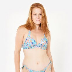 Góra kostiumu kąpielowego surfingowego damska Olaian Elena Prairie. Niebieskie bikini OLAIAN, bez wzorów, z elastanu. Za 79.99 zł.