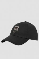 KARL LAGERFELD Czapka z daszkiem damska z cyrkonami Ikon. Czarne czapki damskie KARL LAGERFELD, bez wzorów, eleganckie. W wyprzedaży za 219.99 zł.