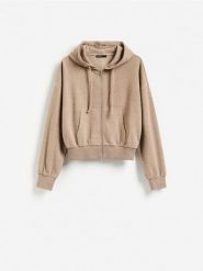 Rozpinana bluza z kapturem - beżowy. Brązowe bluzy damskie Reserved, l, bez wzorów, z bawełny, bez ramiączek, z kapturem. Za 119.99 zł.