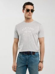 Koszulka męska z nadrukiem szara Serter 901. Szare t-shirty męskie BIG STAR, l, bez wzorów, z bawełny, bez kołnierzyka, bez ramiączek. W wyprzedaży za 59.99 zł.