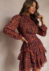 Pomarańczowa Mini Sukienka o Rozkloszowanym Fasonie Ozdobiona Brokatem Giannes. Brązowe sukienki damskie Renee, l, bez wzorów, z dzianiny, bez kołnierzyka, bez ramiączek, mini, rozkloszowane. Za 149.99 zł.