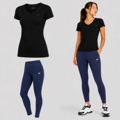 ZESTAW DAMSKI 4F T-SHIRT + LEGGINSY SPORTOWY KOMPLET NA CO DZIEŃ XS SS26. Legginsy damskie 4F, bez wzorów, z bawełny. Za 119.98 zł.