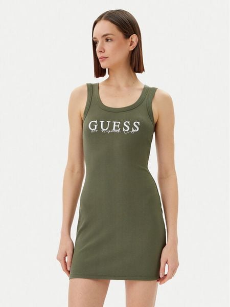 Guess Sukienka codzienna V5GK06 K8RT2 Zielony Slim Fit. Zielone sukienki damskie Guess, na co dzień, xs, z aplikacjami, z wiskozy, bez kołnierzyka, bez ramiączek, proste. Za 129.99 zł.