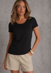 Czarny T-shirt Basic z Bawełny o Klasycznym Prostym Kroju z Zaokrąglonym Dekoltem Setho. Czarne t-shirty damskie Renee, l, bez wzorów, z bawełny, eleganckie, bez kołnierzyka, bez ramiączek. Za 29.99 zł.