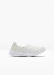 Wygodne buty wsuwane na elastycznej podeszwie. Białe obuwie sportowe damskie bonprix, bez wzorów, bez zapięcia. Za 109.99 zł.