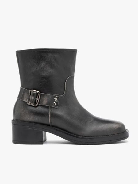 Czarno-szare botki biker boots. Szare botki damskie Brawo sp. z o.o., bez wzorów, ze skóry, klasyczne, bez obcasa, bez zapięcia. Za 579.99 zł.