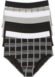 Figi z wysokim stanem z bawełny organicznej (4 pary). Czarne majtki damskie bonprix, z bawełny. Za 72.99 zł.