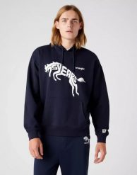 WRANGLER 75TH ANNI MĘSKA BLUZA Z KAPTUREM LOGO NADRUK HOODIE DARK SAPPHIRE W645HTB08 112146182. Niebieskie bluzy męskie Wrangler, m, bez wzorów, z kapturem. Za 149.99 zł.
