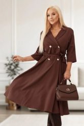 Elegancka żakietowa sukienka Marietta w czekoladowym kolorze OVERSIZE PLUS SIZE XXL. Brązowe sukienki damskie Moda Size Plus Iwanek, do pracy, l, bez wzorów, z elastanu, biznesowe, bez kołnierzyka, plus size, bez ramiączek, mini, oversize. Za 325.00 zł.
