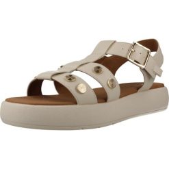 Sandały GEOX D CAMALEI Beżowy. Brązowe sandały damskie Geox, bez wzorów, z materiału, bez obcasa, bez zapięcia. Za 322.99 zł.