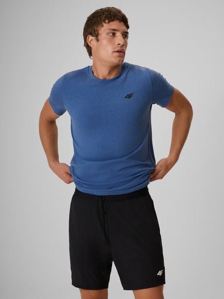 4F T-shirt regular gładki męski - denim S. T-shirty męskie 4F, m, bez wzorów, z bawełny, bez kołnierzyka, bez ramiączek. Za 59.99 zł.