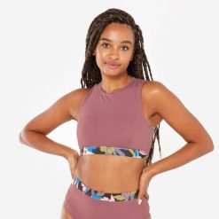 Góra kostiumu kąpielowego surfingowego damska Olaian Carla. Czerwone bikini OLAIAN, bez wzorów, z elastanu. W wyprzedaży za 59.99 zł.