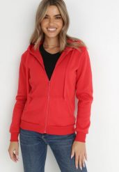 Czerwona Bluza z Kapturem Zapinana na Suwak Bran. Czerwone bluzy damskie Born2be, l, bez wzorów, z materiału, eleganckie, bez ramiączek, z kapturem. Za 44.99 zł.