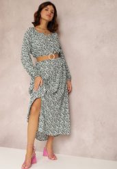 Biało-Zielona Sukienka Hyrathe. Zielone sukienki damskie Renee, l, z aplikacjami, z tkaniny, eleganckie, bez kołnierzyka, bez ramiączek, maxi. Za 69.99 zł.