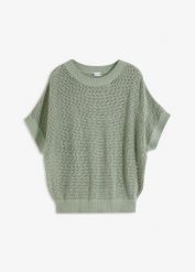 Sweter oversize z mieszanki bawełny. Brązowe swetry nierozpinane damskie bonprix, bez wzorów, z bawełny, eleganckie, bez kołnierzyka, bez ramiączek. Za 84.99 zł.