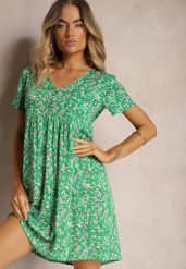 Zielona Sukienka na Lato z Wiskozy w Geometryczny Print Yenivia. Zielone sukienki damskie Renee, na imprezę, na lato, l, bez wzorów, z wiskozy, eleganckie, bez kołnierzyka, bez ramiączek. Za 24.99 zł.