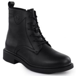 Skórzane botki damskie workery ocieplane czarne Sergio Leone BT25172-S. Czarne botki damskie Sergio Leone, bez wzorów, ze skóry, bez obcasa, bez zapięcia. Za 289.99 zł.