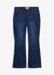 Dżinsy dzwony, mid waist. Niebieskie jeansy damskie bonprix, bez wzorów, z jeansu. Za 132.99 zł.