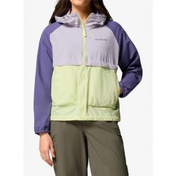 Kurtka przeciwwiatrowa damska Columbia Spire Valley Windbreaker. Fioletowe kurtki sportowe damskie Columbia, bez wzorów, z softshellu, bez ramiączek, bez kaptura, trekkingowe. Za 269.99 zł.
