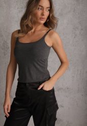 Szary Top z Wiskozy na Podwójnych Ramiączkach Indrea. Szare topy damskie Renee, m, bez wzorów, z jeansu, klasyczne, bez kołnierzyka, bez ramiączek. Za 59.99 zł.