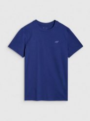 4F T-shirt regular gładki męski - granatowy L. Niebieskie t-shirty męskie 4F, l, bez wzorów, z bawełny, bez kołnierzyka, bez ramiączek. Za 49.99 zł.