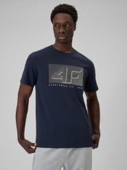 4F T-shirt regular z nadrukiem męski - granatowy XXL. Niebieskie t-shirty męskie 4F, m, bez wzorów, z dresówki, bez kołnierzyka, bez ramiączek. Za 69.99 zł.