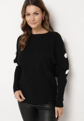 Czarny Sweter z Wiskozą i Wycięciami przy Rękawach Evancia. Czarne swetry nierozpinane damskie Born2be, bez wzorów, z jeansu, biznesowe, bez kołnierzyka, bez ramiączek. Za 84.99 zł.