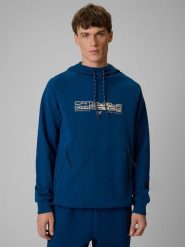 4F Bluza dresowa regular z kapturem męska - granatowa XL. Niebieskie bluzy sportowe męskie 4F, m, bez wzorów, z dresówki, z kapturem, na fitness i siłownię. Za 179.99 zł.