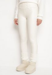 Białe Legginsy z Ekoskóry Ocieplane z Efektem Push-Up Labrisa. Białe legginsy damskie Born2be, bez wzorów, z jeansu. Za 29.99 zł.